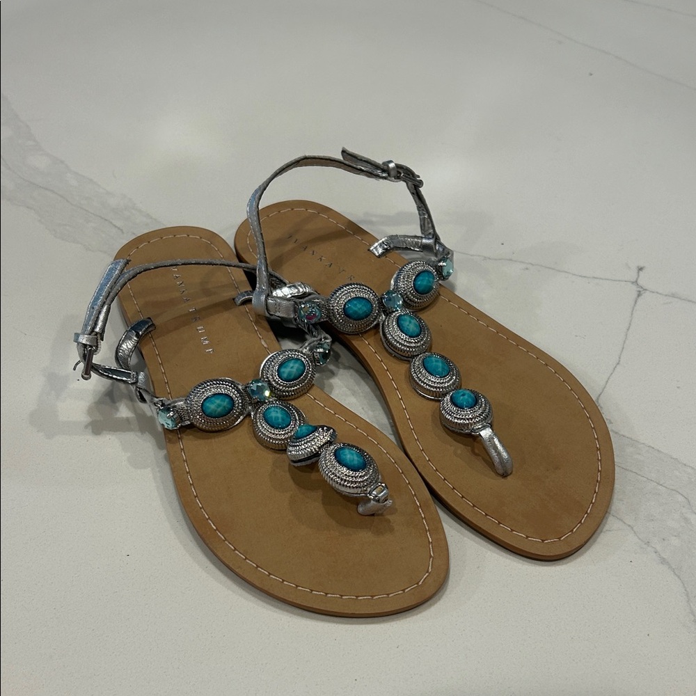 Ivanka Trump Silver and Turquoise Sandals size 8 NWOT